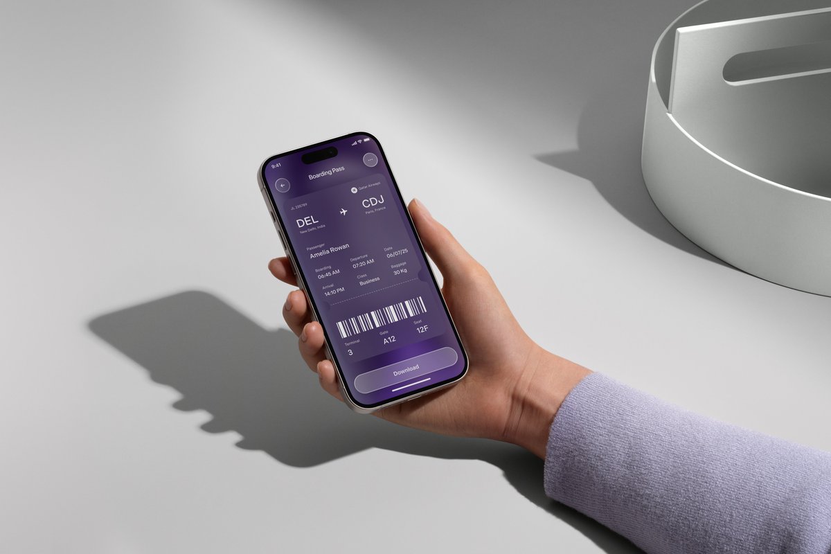 hypermodedesign's tweet image. Airline app UI, dipped in liquid glass.