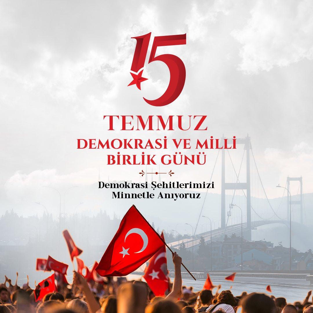 Milli birlik ve bütünlüğün korunması için mücadele veren tüm şehitlerimizi rahmetle anıyor, gazilerimize şükranlarımızı sunuyoruz. 🇹🇷

#15TemmuzDemokrasiveBirlikGünü