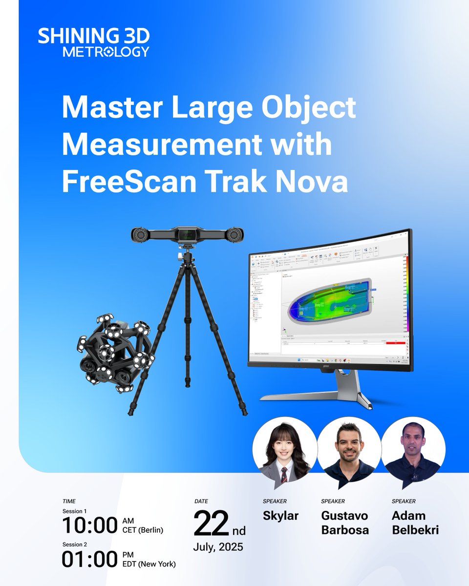 Shining3D's tweet image. 🚀 Still wrestling with large part measurement? There's a faster, easier way.
🗓️ July 22nd — choose your session:
🕙 10 AM CET → hubs.ly/Q03wN_rz0
🕐 1 PM EDT → hubs.ly/Q03wN_M10
#Webinar #3DScanning #QualityControl #Inspection #Metrology