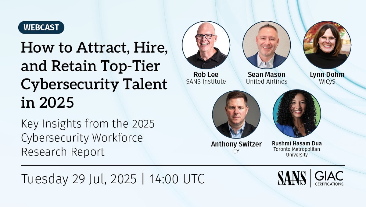 SANSEMEA's tweet image. If you can’t find the right cyber talent, it’s time to change the way you’re looking.
In this webcast, hear how leaders from SANS, @WiCySorg, & others are tackling the hiring & retention challenge—supported by data from this comprehensive study.
sans.org/u/1BBO