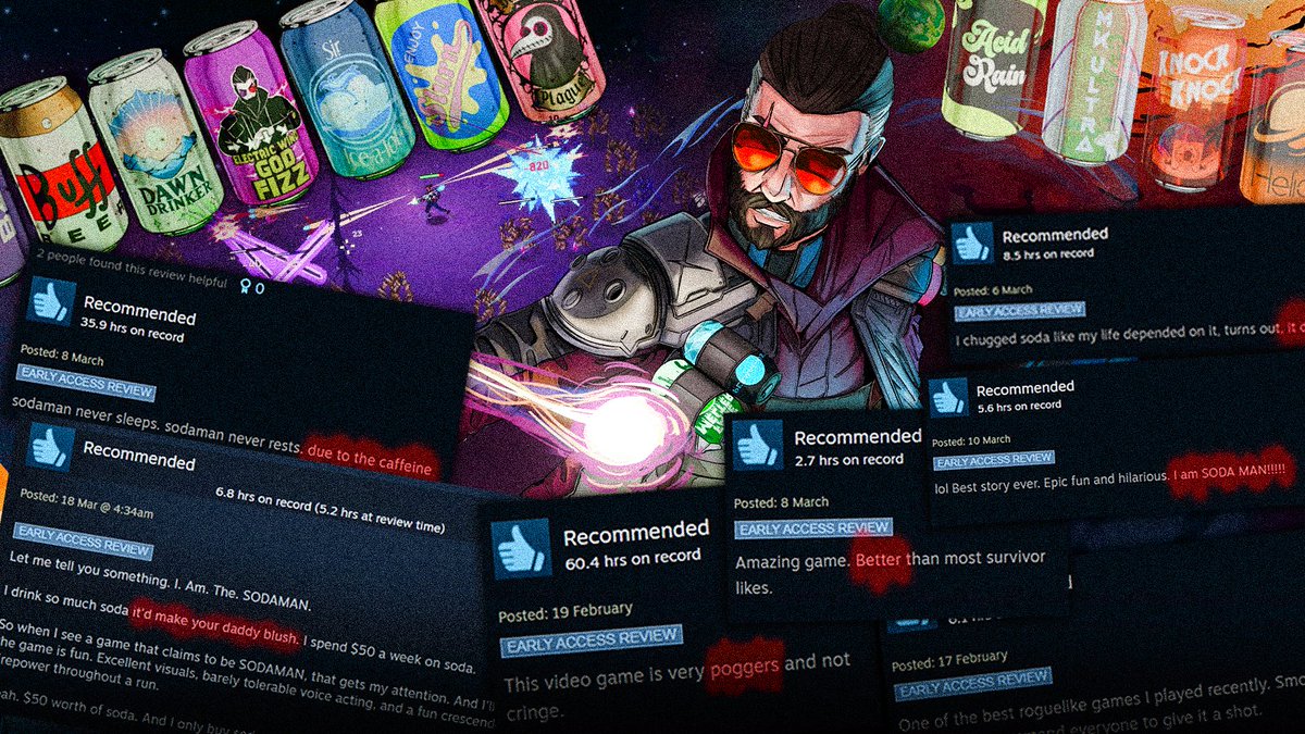 ''I drink so much soda it'd make your daddy blush.''

🔹Sodaman offers mineral-fueled roguelike action with deck-building elements.

Play now! store.steampowered.com/app/2178990/So…

#sodaman #steam #indiegame #indiedev #indiegamedev #roguelike #steam #gaming #indiegaming #indiegames