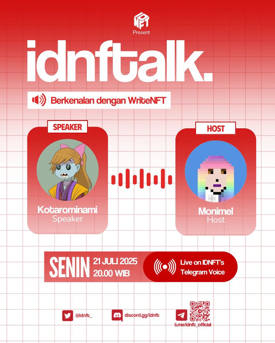 idnft_'s tweet image. ✨ Berkenalan dengan WriteNFT ✨
Karya tulis sekarang nggak cuma bisa dibaca, tapi juga bisa dikoleksi dan dimonetisasi sebagai aset digital!
Penasaran gimana caranya tulisan kamu bisa jadi NFT dan punya nilai di dunia Web3? 🤔
Yuk ikut sesi ngobrol santai bareng komunitas…