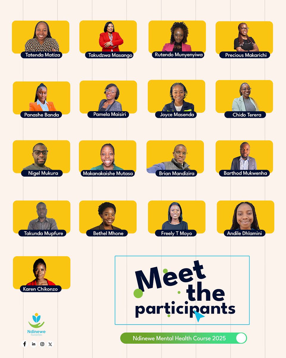 ndinewezimbabwe's tweet image. Meet the participants 📚💚
We are so excited to introduce our #Ndinewe mental health course participants who are bravely taking control of their well-being and transforming their lives in order to help others as well.
#MHCourse2025
#Ndinewe