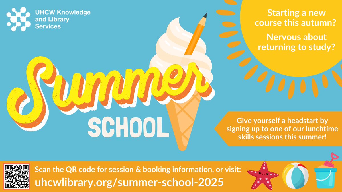 Starting next week: a series of lunchtime learning sessions designed to help <a href="/nhsuhcw/">UHCW NHS Trust</a> staff brush up on their research skills before starting a new course or their next assignment. For full session and booking information visit: uhcwlibrary.org/summer-school-…