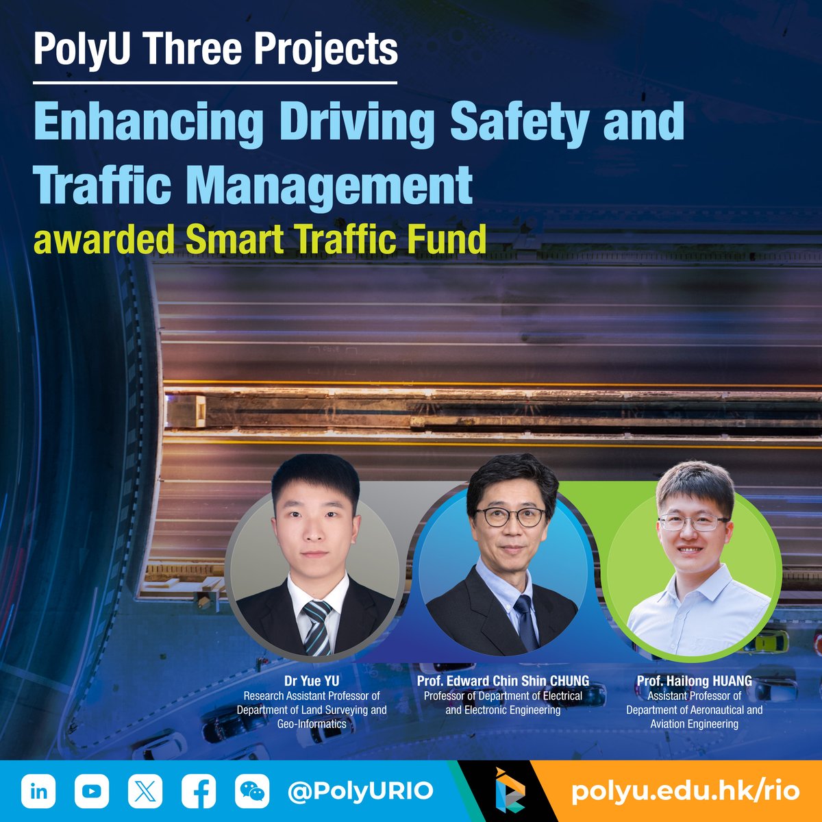 Three #PolyU projects have recently been awarded a total grant of approximately HK$10.6 million from the Smart Traffic Fund for their innovative approaches to enhancing road safety, optimising traffic management, and promoting sustainable transport.
polyu.hk/EZoTt