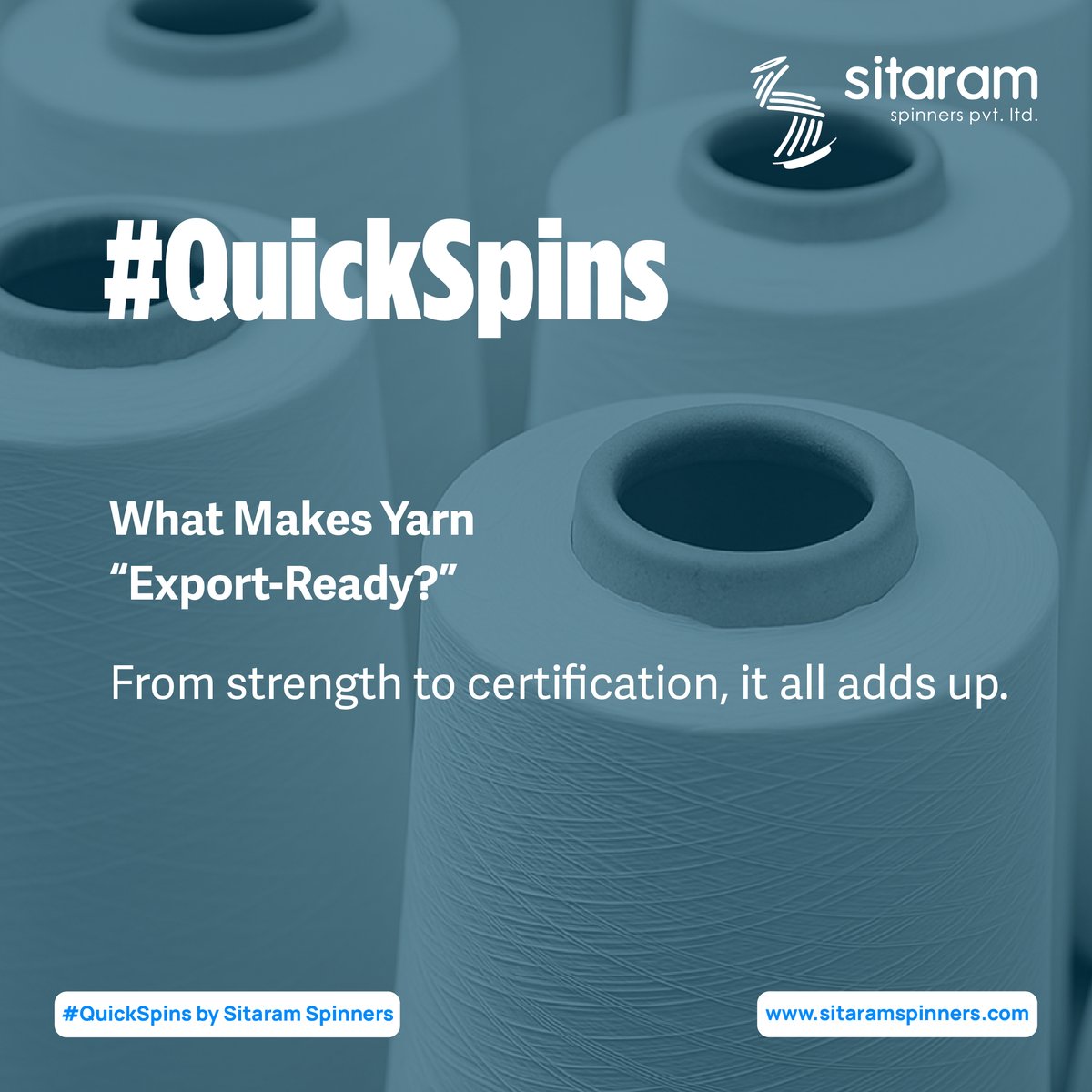 LtdSitaram's tweet image. What makes yarn export-ready? 

Consistent. Certified. Built to perform.

#QuickSpins #SitaramSpinners #YarnManufacturersInIndia #CoreSpunYarn #SpandexYarn #YarnExport