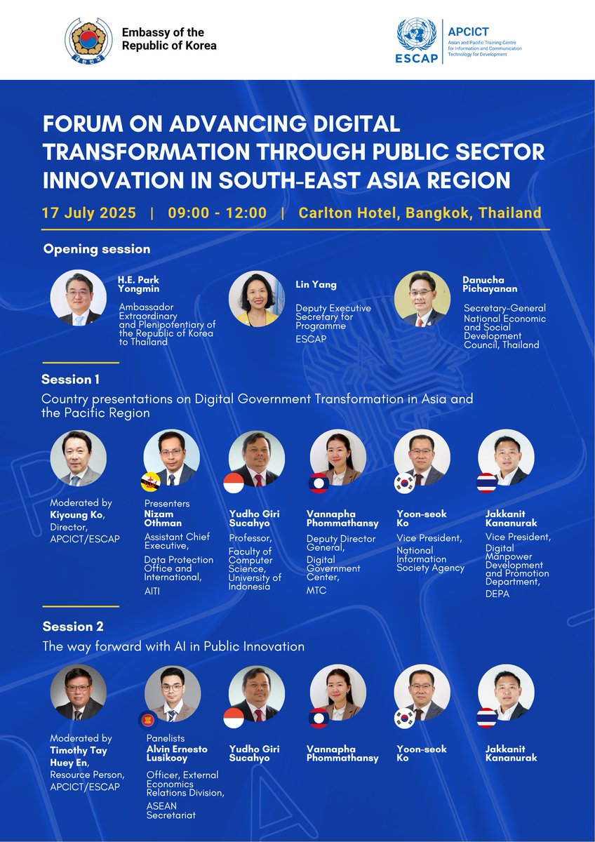 🌏 Unlocking the Future of Public Service Through AI

This forum brings together policymakers, experts, and innovators to explore how AI is driving public sector innovation, reshaping governance, and improving service delivery - see you there!
#APCICT #DigitalTransformation