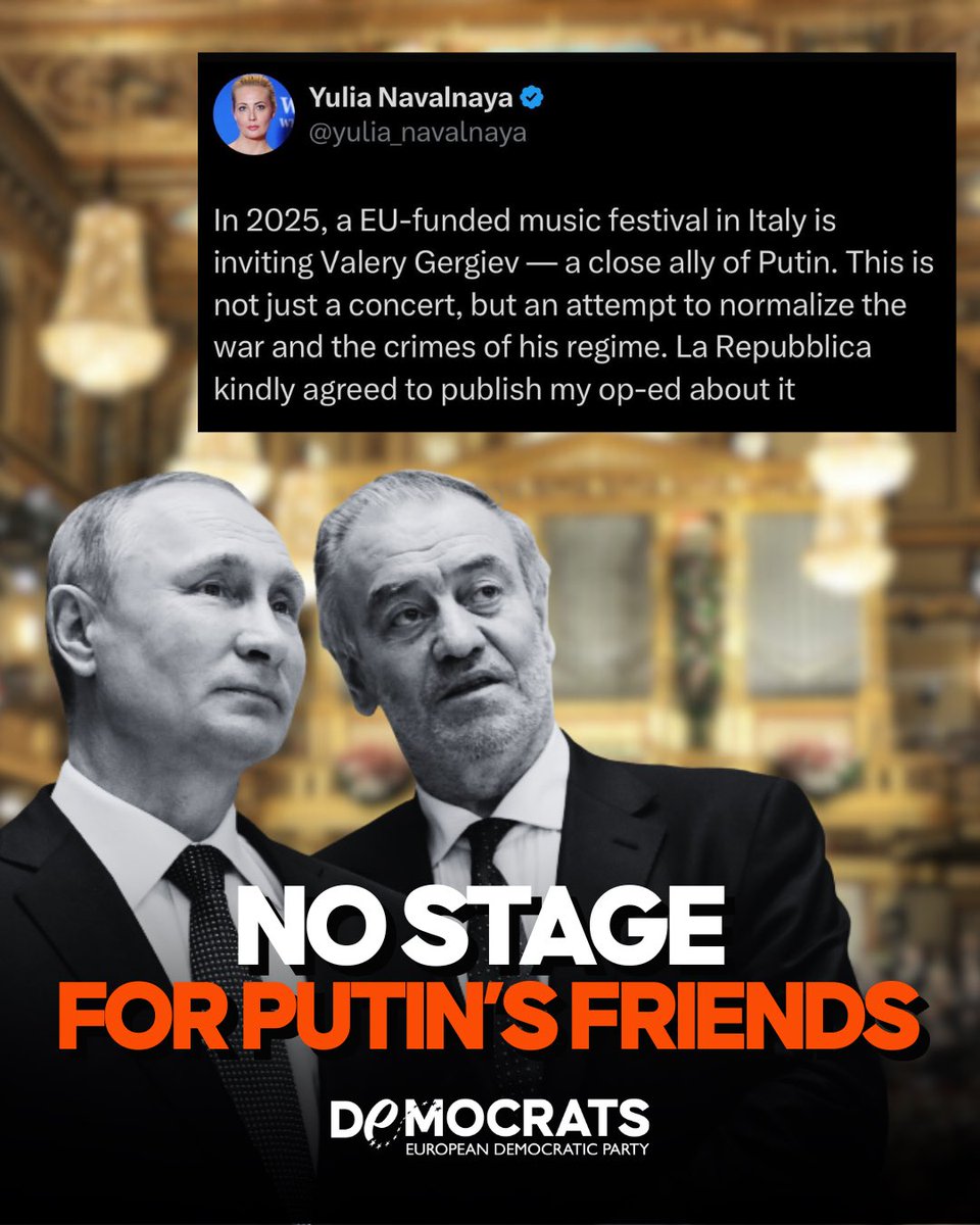 As European Democrats, we fully support Yulia Navalnaya’s appeal: Valery Gergiev must not perform at a publicly funded festival in Campania, particularly one supported by EU funds. Artistic freedom is sacred — but it cannot be a shield for propaganda. Gergiev is not a neutral