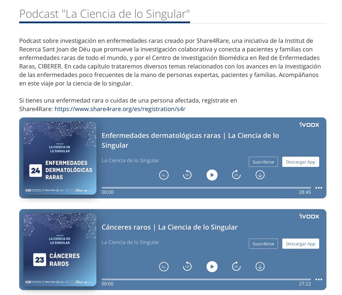 RarasNoInvisibles (@noinvisibles) on Twitter photo El conocimiento y la visibilidad de las #EERR, debe explorar todos los caminos posibles, los #podcast son también herramientas muy útiles💪💜💚
De #LaCienciadeloSingular que debemos a <a href="/Share4Rare_es/">Share4Rare_es</a>, <a href="/IRSJD_info/">Institut de Recerca Sant Joan de Déu</a> y <a href="/CIBER_ISCIII/">CIBER ISCIII</a>, nos hemos hecho eco algunas veces sobre capítulos El conocimiento y la visibilidad de las #EERR, debe explorar todos los caminos posibles, los #podcast son también herramientas muy útiles💪💜💚
De #LaCienciadeloSingular que debemos a <a href="/Share4Rare_es/">Share4Rare_es</a>, <a href="/IRSJD_info/">Institut de Recerca Sant Joan de Déu</a> y <a href="/CIBER_ISCIII/">CIBER ISCIII</a>, nos hemos hecho eco algunas veces sobre capítulos