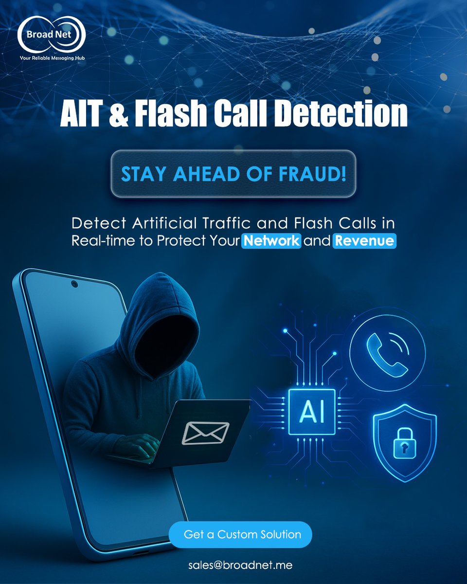 broad_net's tweet image. 🚨 Flash calls &amp;amp; fake traffic = lost revenue.
Stay one step ahead with BroadNet’s AI-powered detection!
🛡️ Real-time protection for your network &amp;amp; profits.
📩 sales@broadnet.me

#FlashCall #AITDetection #TelecomSecurity #BroadNet #AntiFraud #SMSFraud #AIProtection