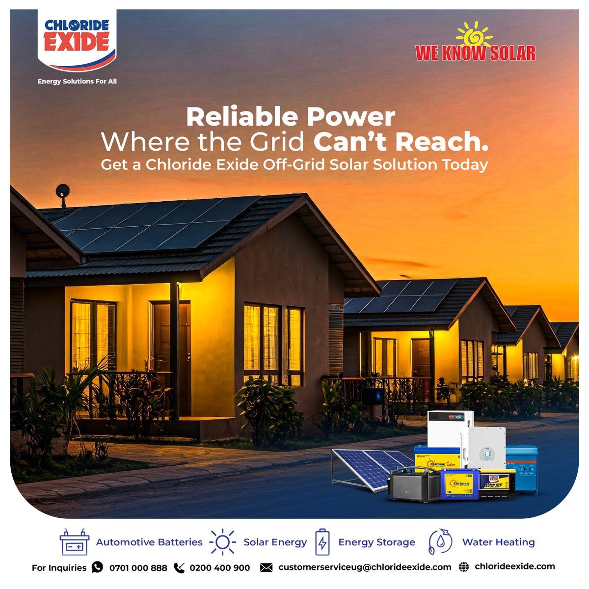 chlorideexideug's tweet image. With Chloride Exide's Off-Grid Solar Solutions, you're free to explore, live, and work in even the most remote places, without compromising on comfort.
🔋 100% solar. 100% freedom.
📞 Call 0200400900 or WhatsApp 0701000888 to learn more.
#ChlorideSolar
#OffGridSolarSolutions…
