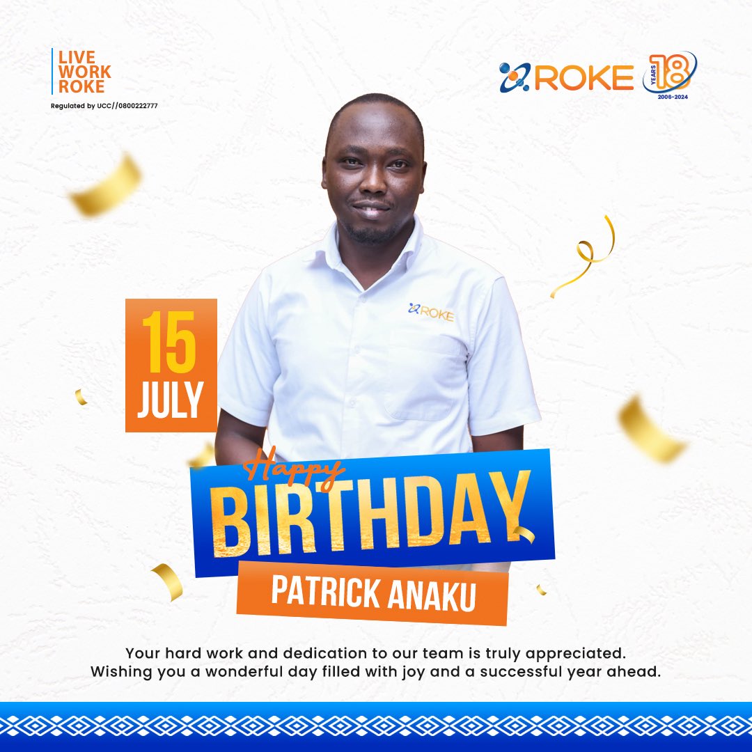 Roke Telkom (@roketelkomug) on Twitter photo Join us as we wish <a href="/PatrickAnaku/">Patrick Anaku</a> a happy birthday 🎂🎈
Wishing you a day full of joy and a year ahead filled with success. Join us as we wish <a href="/PatrickAnaku/">Patrick Anaku</a> a happy birthday 🎂🎈
Wishing you a day full of joy and a year ahead filled with success.