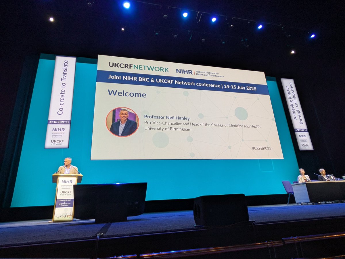 BirminghamBRC's tweet image. Ready to kick off day 2 here at #CRFBRC25! Welcoming us is Prof Neil Hanley (@unibirmingham, @BHPComms), highlighting the strengths of our Birmingham healthcare ecosystem.
@NIHR_UKCRFN @NIHRresearch
