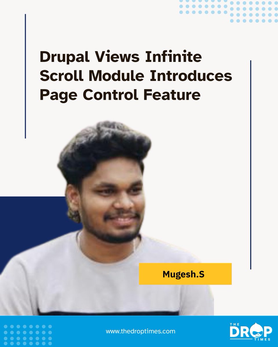 thedroptimes's tweet image. 📄➕🌀 The Views Infinite Scroll module now supports custom item counts per page!
Thanks to Mugesh S, you can define how many items show on the first load vs. each scroll — ideal for featured content layouts.
🔗 bit.ly/4lwlCBL
#DrupalModules #InfiniteScroll #UX