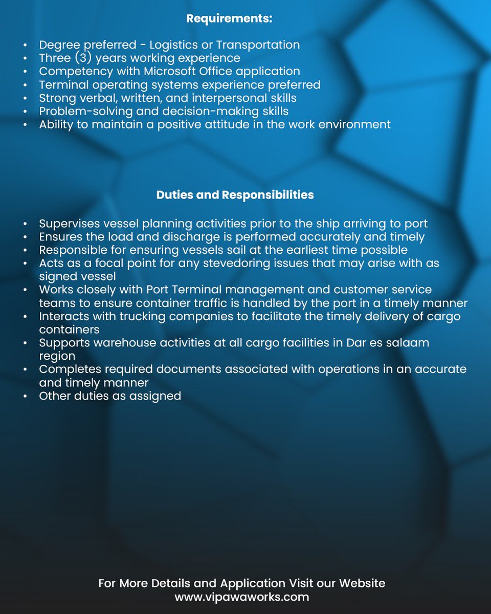 Vipawaworks's tweet photo. We’re Hiring: Port Operator
Join our dynamic team and play a key role in ensuring smooth port operations. Apply now and be part of a fast-paced, essential industry.

Send your Cv : cv@vipawaworks.com
Or visit : https://t.co/fk5LUvZJHv
#Hiring #PortOperator #LogisticsJobs https://t.co/Mhg93RCcqT