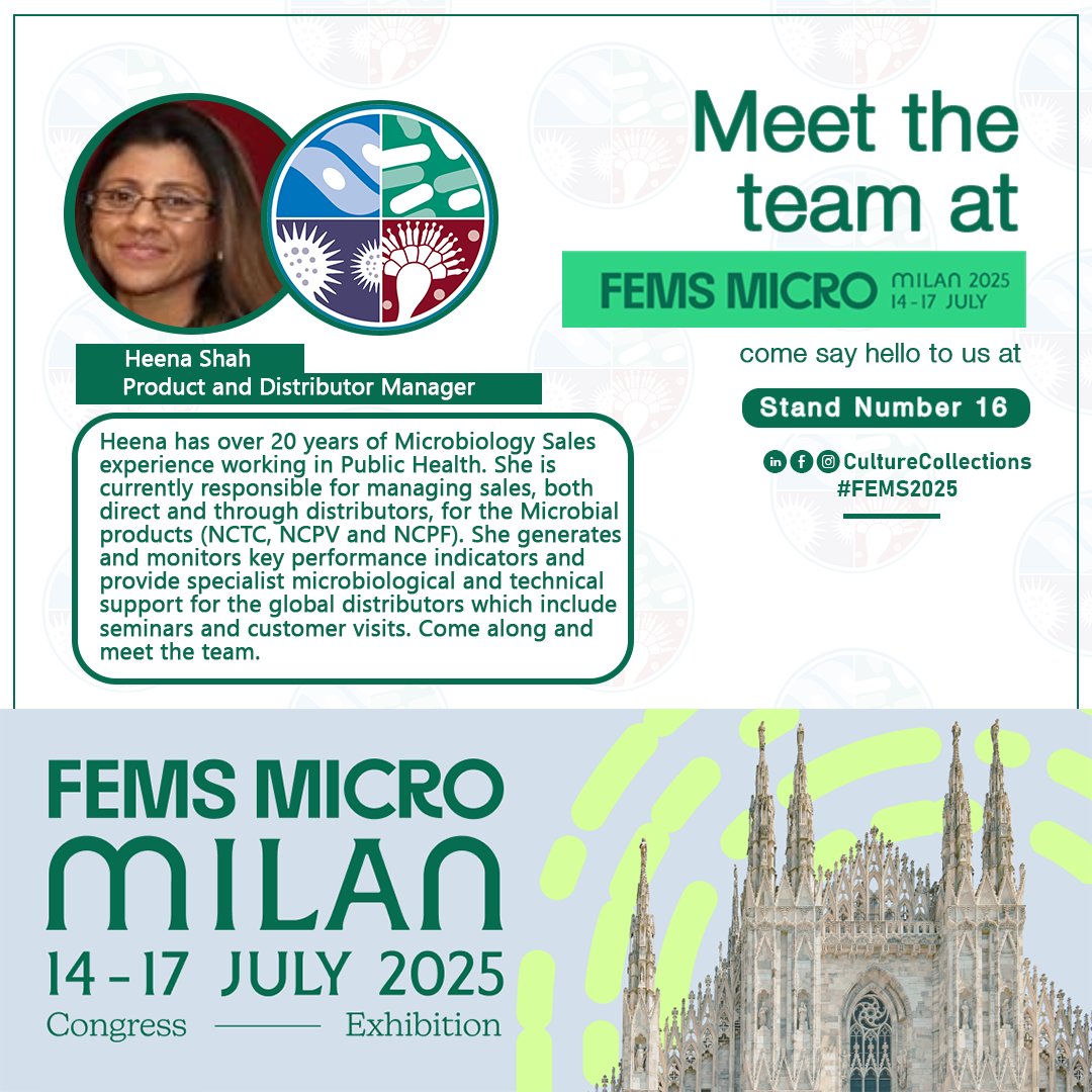 NCTC_3000's tweet image. Meet the team, Come say hi to us at FEMS MICRO 2025 in Milan, stand 16. Connect with leading microbial researchers and build valuable networks @femsmicro #FEMS2025 #CultureCollections #UKHSA