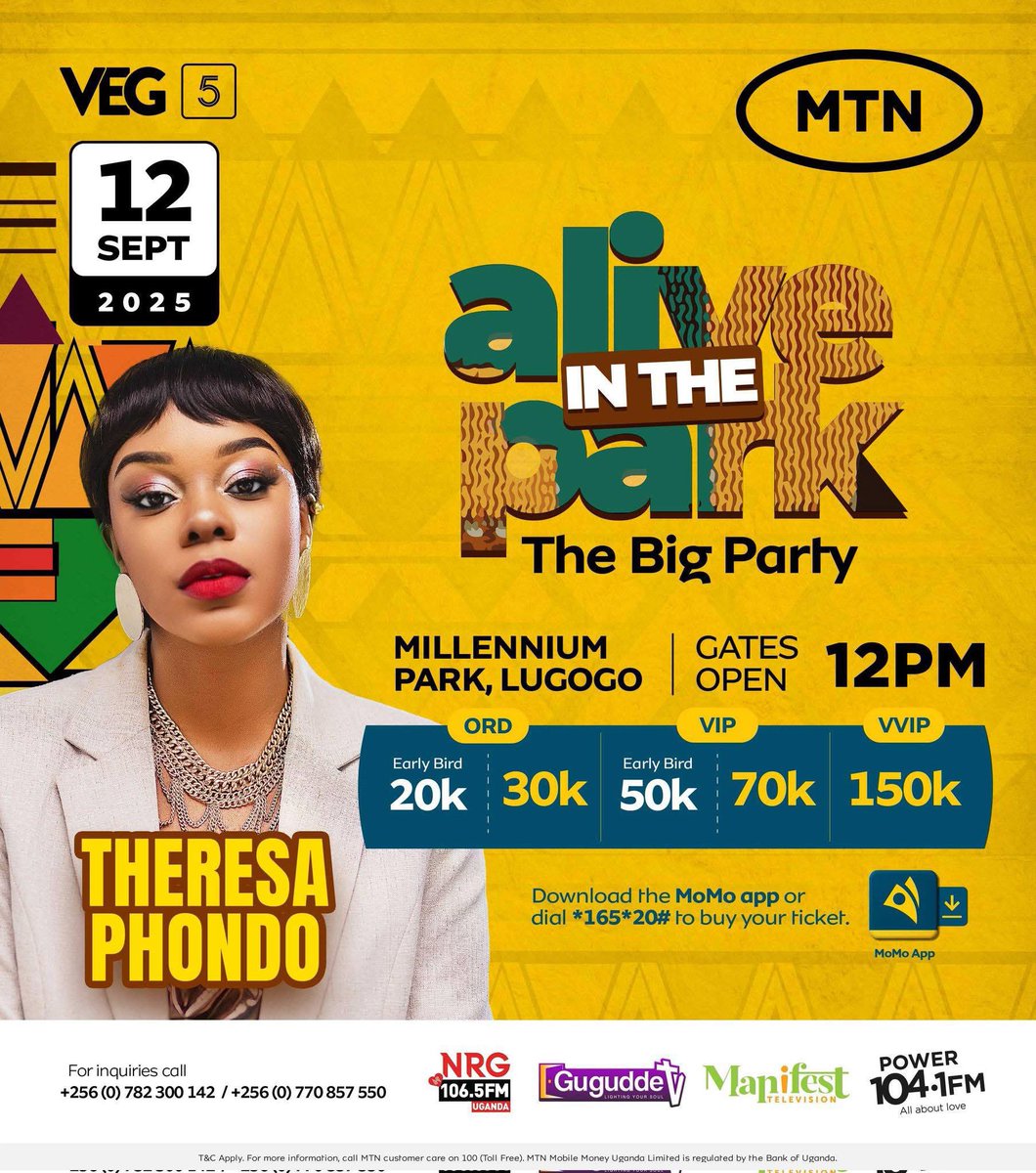 Theresa Phondo to perform in Uganda at the “Alive in the Park” in September. 🇺🇬