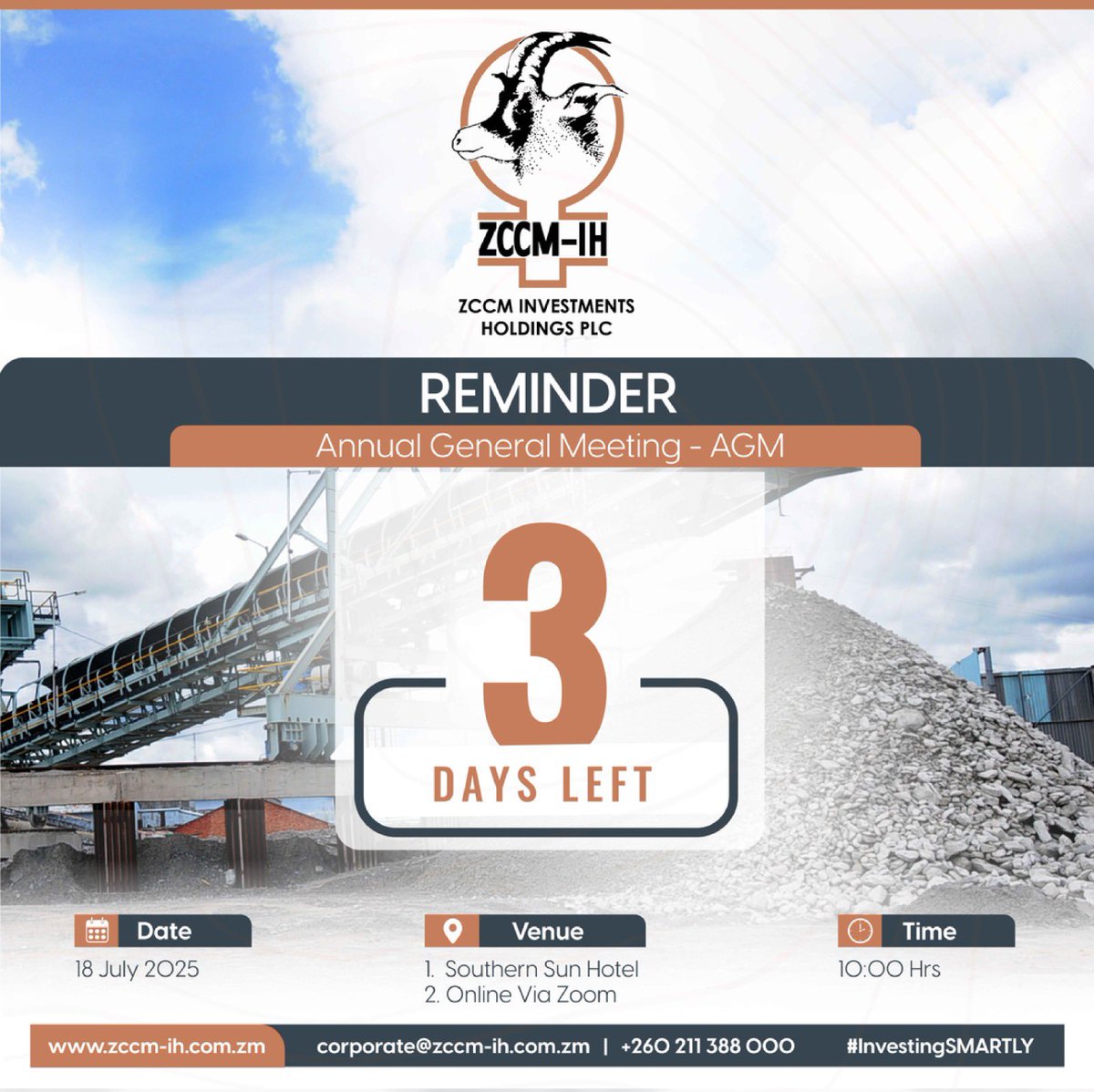 𝟑 𝐃𝐚𝐲𝐬 𝐭𝐨 𝐆𝐨: 𝐑𝐞𝐦𝐢𝐧𝐝𝐞𝐫 𝐟𝐨𝐫 𝐭𝐡𝐞 𝐔𝐩𝐜𝐨𝐦𝐢𝐧𝐠 𝐀𝐆𝐌 𝐭𝐨 𝐚𝐥𝐥 𝐙𝐂𝐂𝐌-𝐈𝐇 𝐒𝐡𝐚𝐫𝐞𝐡𝐨𝐥𝐝𝐞𝐫𝐬

✅ If you haven’t registered yet, there’s still time to do so! 

Register here: lnkd.in/eSgFf8HB