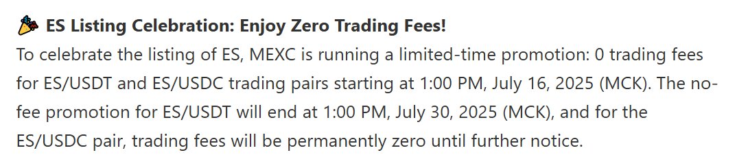 EclipseAlert's tweet image. ๐จ Eclipse $ES is going live on @MEXC_Official tomorrow โ July 16 โฐ
Deposits are already open, and thatโs not all ๐
โ 0% trading fees on ES/USDT until July 30
โ 0% trading fees forever on ES/USDC
The gates are opening โ are you ready for $ES?
TGE week just hit turbo mode. ๐โฆ