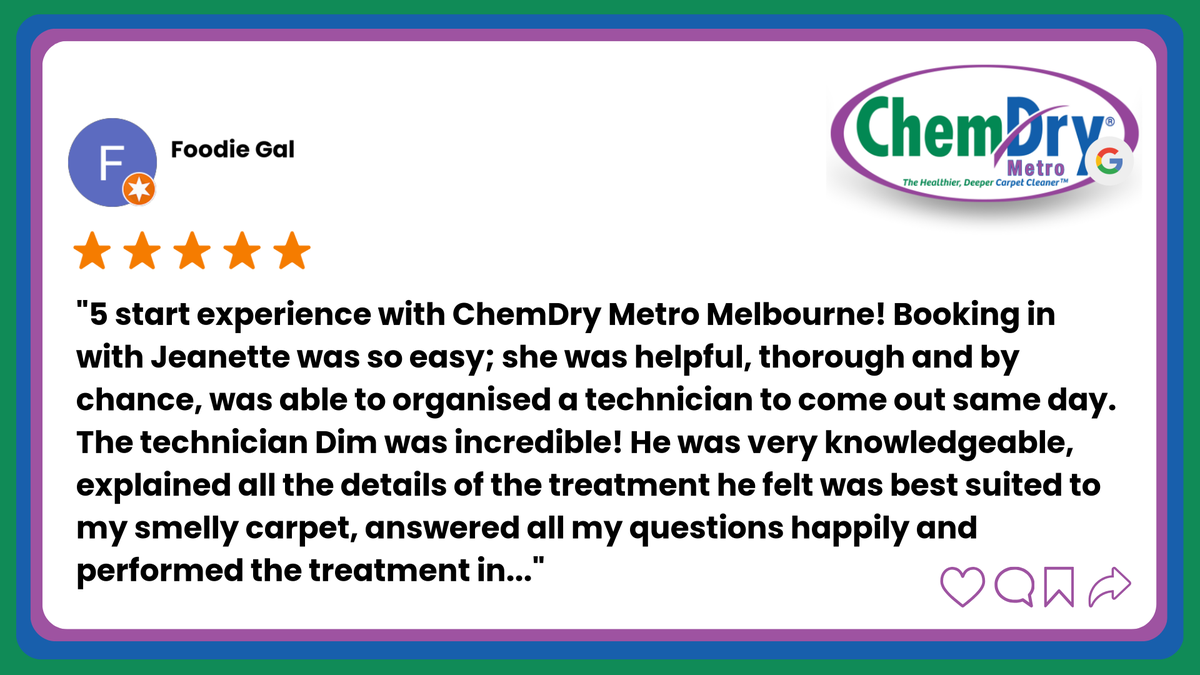 ChemdryMetro's tweet photo. Thank you, Foodie Gal for leaving us a review.
Read full review: https://t.co/mwuilMoIAF https://t.co/8OVDlw77IL