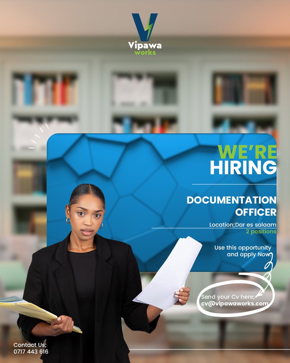 Vipawaworks's tweet image. New Job Opportunity - 📣

Vacancy opens for a Documentation Officer, we are looking for a reliable, charming, and hard-working candidate. It’s your time, Apply Now!

🚨To apply: visit👇

🌐:vipawaworks.com

#Vipawaworks #HR #Ajira #NipeDili #Jobs #wednesdayvibes #ApplyNow