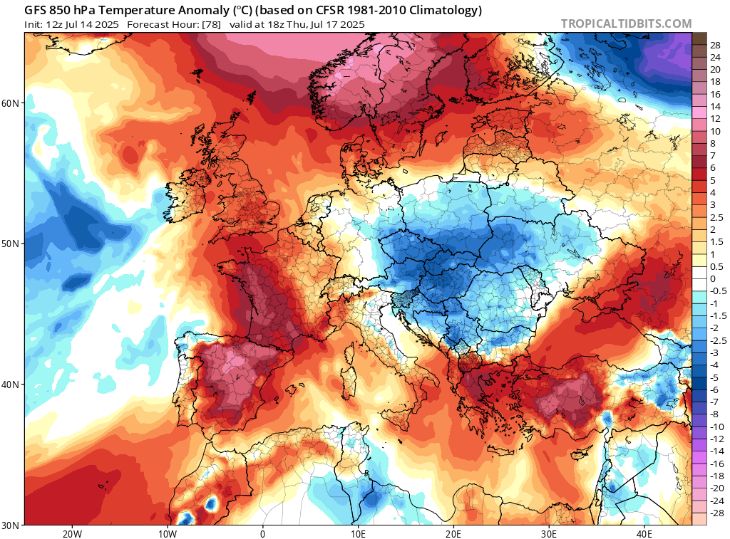 alexmegapc's tweet photo. Dijous farem sostre amb #localoret . Anomalies a 850 hPa (uns 1500m). #meteo https://t.co/QGdJViXKyu