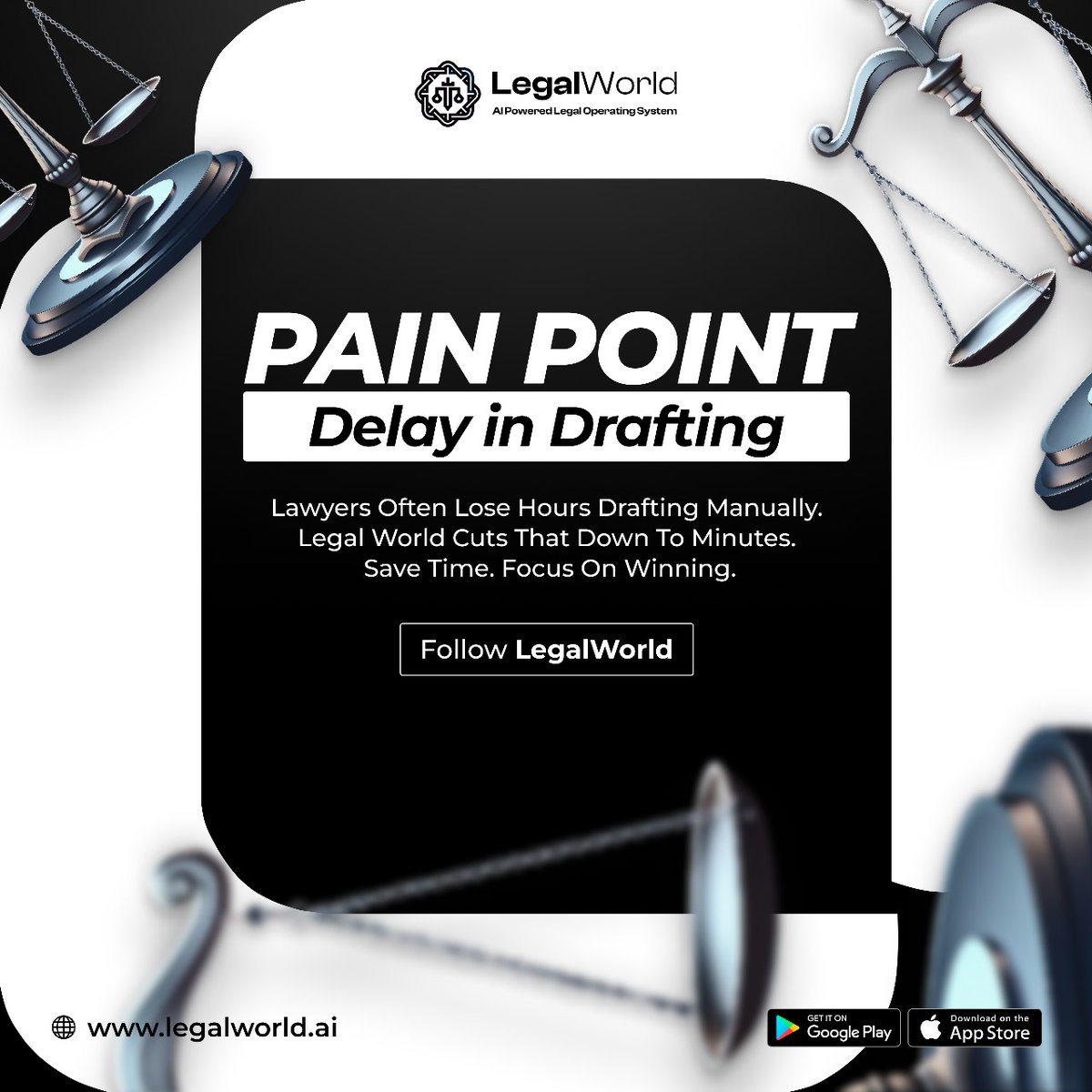 Legalworldos's tweet image. #ComingSoon
Lawyers often lose hours drafting manually. Legal World cuts that down to minutes.
Save time. Focus on winning.
#LawyersProblem #LegalFix #FastDrafting #LegalWorld #ProductivityTools