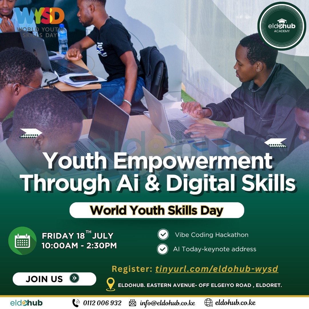 Eldohub Academy (@eldohubacademy) on Twitter photo 🚀 #WorldYouthSkillsDay is here!
This Friday, <a href="/eldohubacademy/">Eldohub Academy</a> is powering up youth with #AI keynotes, a coding hackathon, and hands-on #digitalskills.
🗓 18 July | 10AM–2:30PM
📍 Eldohub
🔗 Register: tinyurl.com/eldohub-wysd
Not just a day but a launchpad for 🇰🇪’s next innovator 🚀 #WorldYouthSkillsDay is here!
This Friday, <a href="/eldohubacademy/">Eldohub Academy</a> is powering up youth with #AI keynotes, a coding hackathon, and hands-on #digitalskills.
🗓 18 July | 10AM–2:30PM
📍 Eldohub
🔗 Register: tinyurl.com/eldohub-wysd
Not just a day but a launchpad for 🇰🇪’s next innovator
