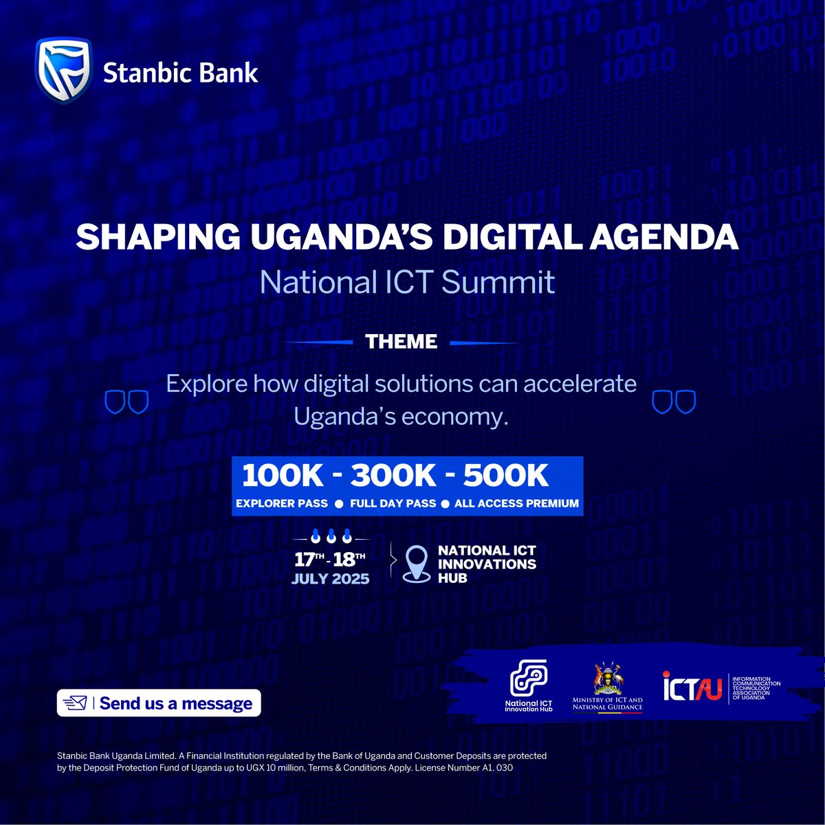 Join us at the 2nd Annual National ICT Summit on 17th–18th July 2025 at the National ICT Innovations Hub.

Come and discover how digital solutions are transforming Uganda’s economy, from fintech to e-commerce and AI.

Send us a message today to learn more.

#NationalICTSummit