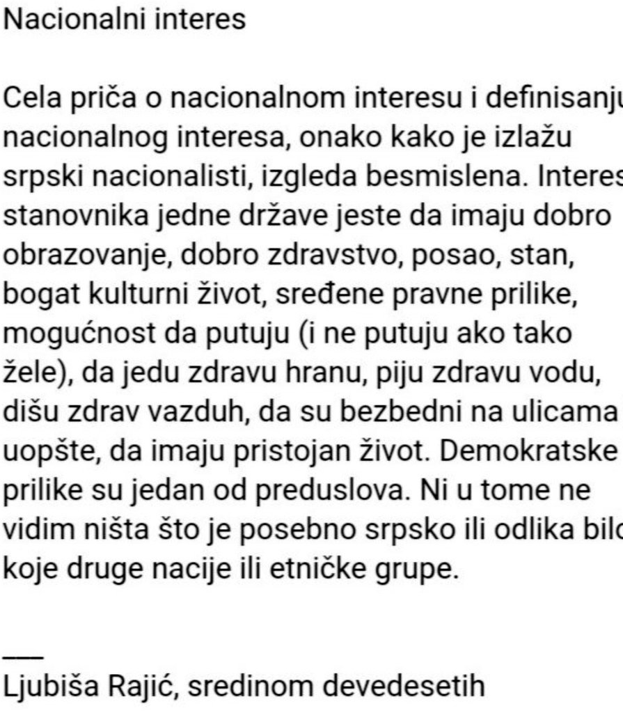 Dobar dan.

Evo sada me je podsetio
<a href="/D_Man26/">ziggo</a> na gospodina Ljubišu Rajića, univerzitetskog profesora, osnivač je katedre za Skandinavistiku, akdemik i erudita. 

Dakle, da se nauči kao pesmica, kao himna, umesto odgovora "desnici" samo skrinšovati bez dodatnih objašnjenja.