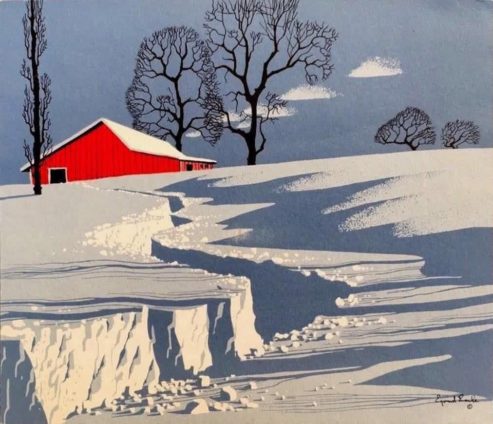 Eyvind Earle (b.1916) - "Path in snow"