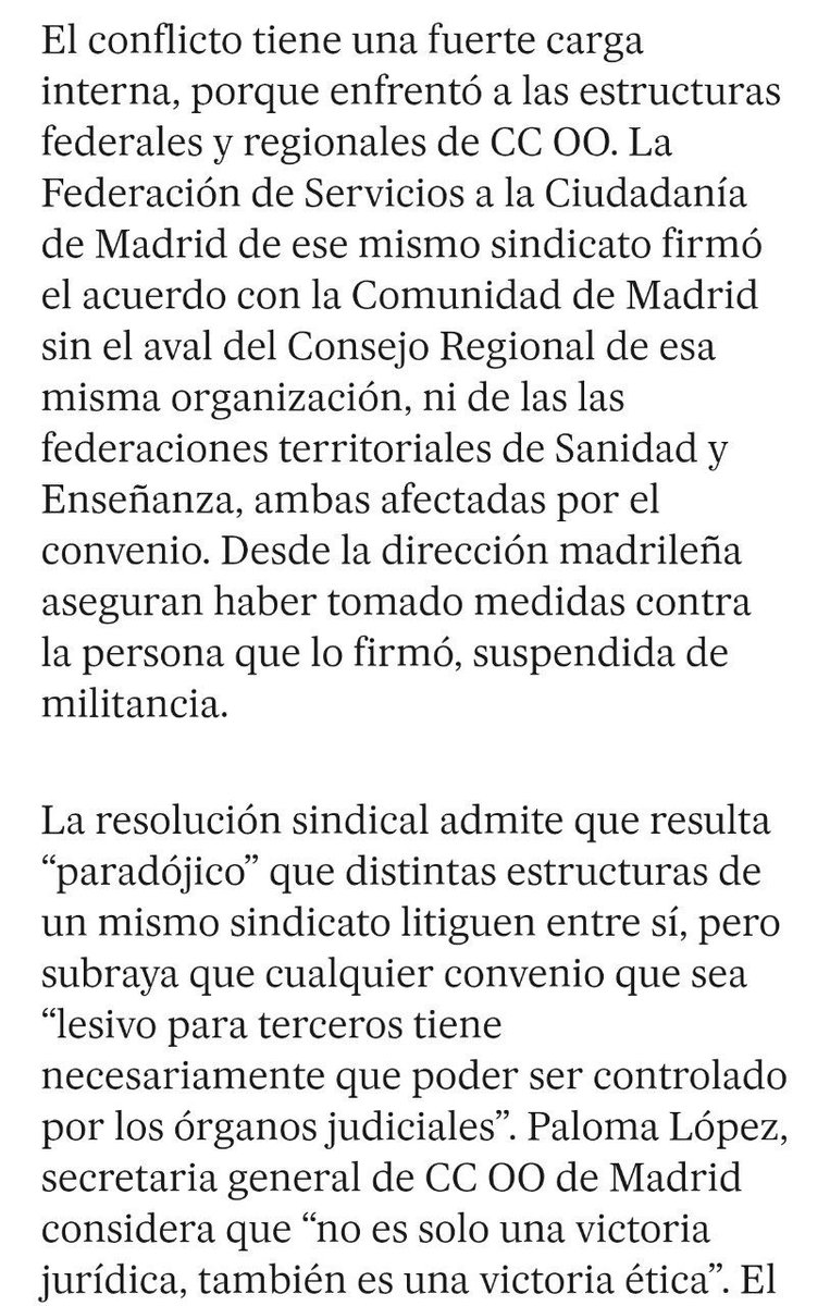 🗣Buena noticia. Por un lado, queda claro que la CAM de Ayuso buscaba lesionar el derecho a huelga. Por otro, que se reparen semejantes barbaridades sindicales es un necesario acto de responsabilidad. Ya podía CCOO actuar igual en <a href="/Correos/">Correos</a>, donde Regino Martín solo firma basura.