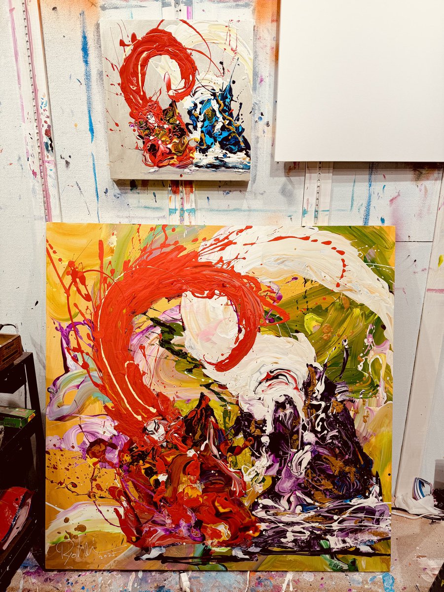 yashitama's tweet image. 連獅子何枚描く気よ。

Renjishi mini
S8号　キャンバスにアクリル絵具