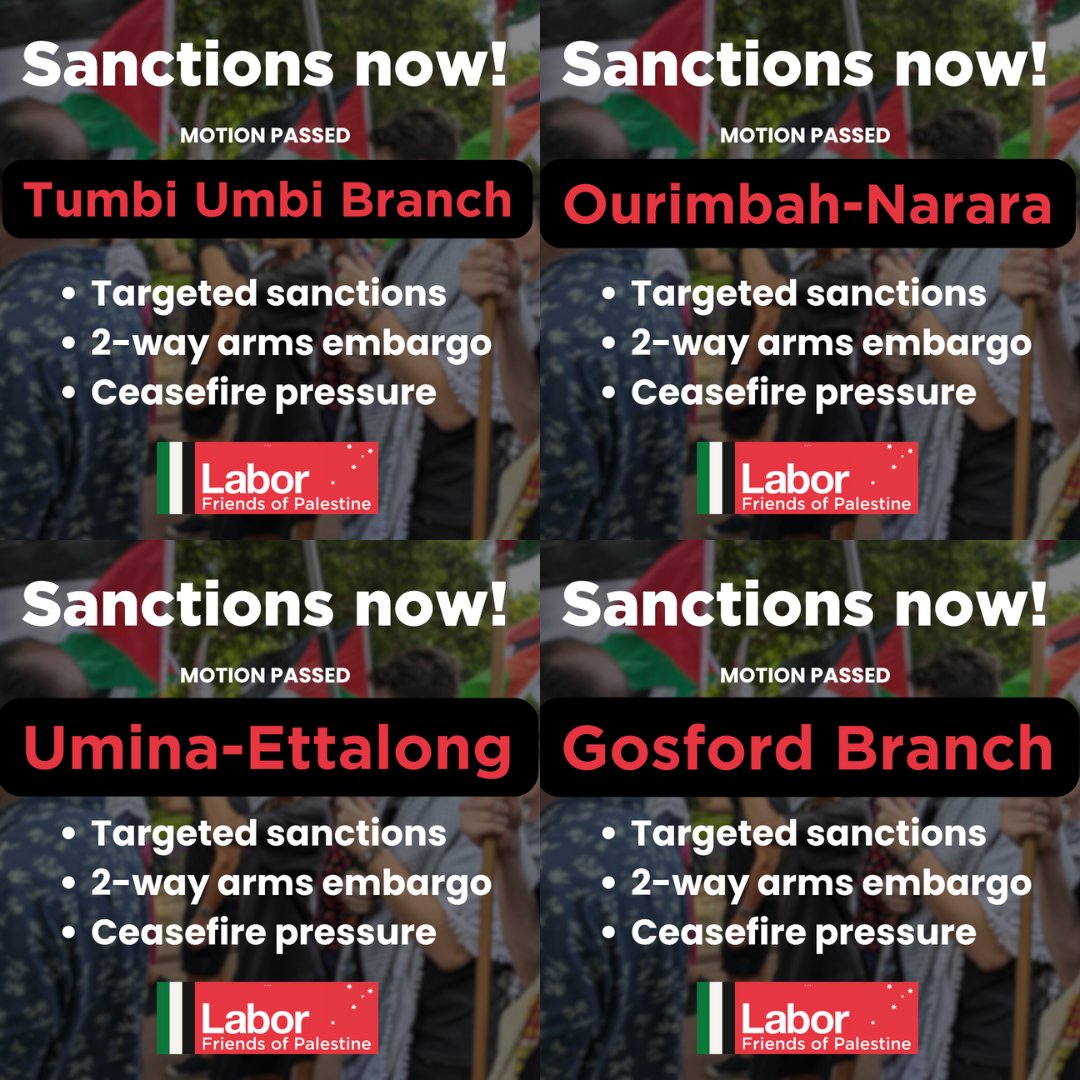 labor_palestine's tweet image. More than 800 people killed since May in Gaza while trying to get food aid. Australia must act to stop the genocide❗️
@NSWLabor members in four Central Coast branches call on the federal government to impose widespread sanctions & arms embargo under international law❗
