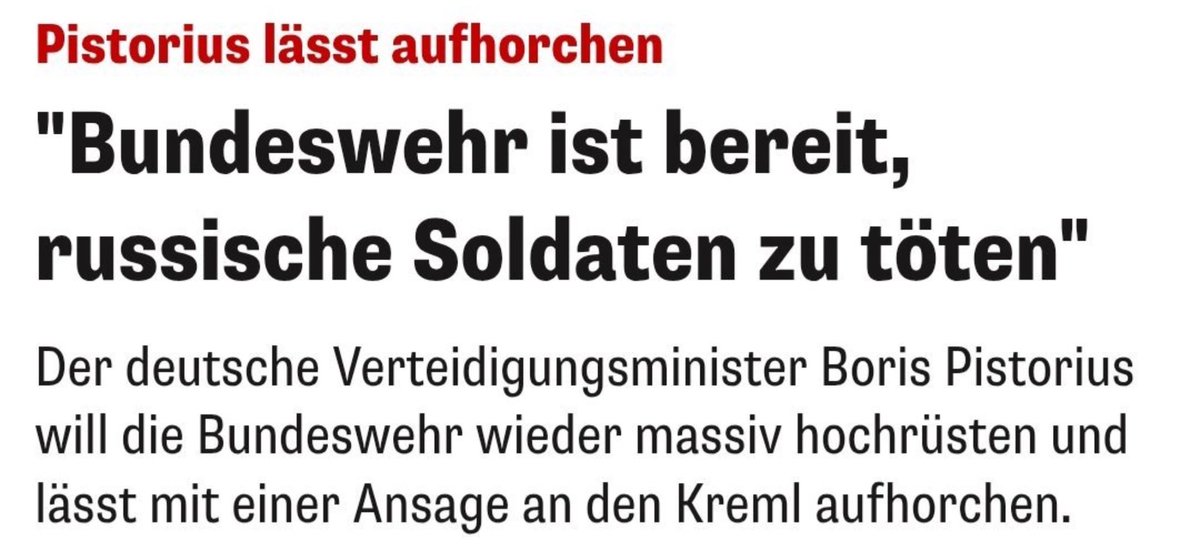 Ich werde erst dann gegen den böhsen Russen kämpfen gehen, wenn die Kinder von 

• Friedrich Merz 
• Ursula von der Leyen 
• Norbert Röttgen 
• Roderich Kiesewetter 
• Carlo Masala und
• Marie-Agnes Strack-Zimmermann

neben mir im Schützengraben liegen. 🙂