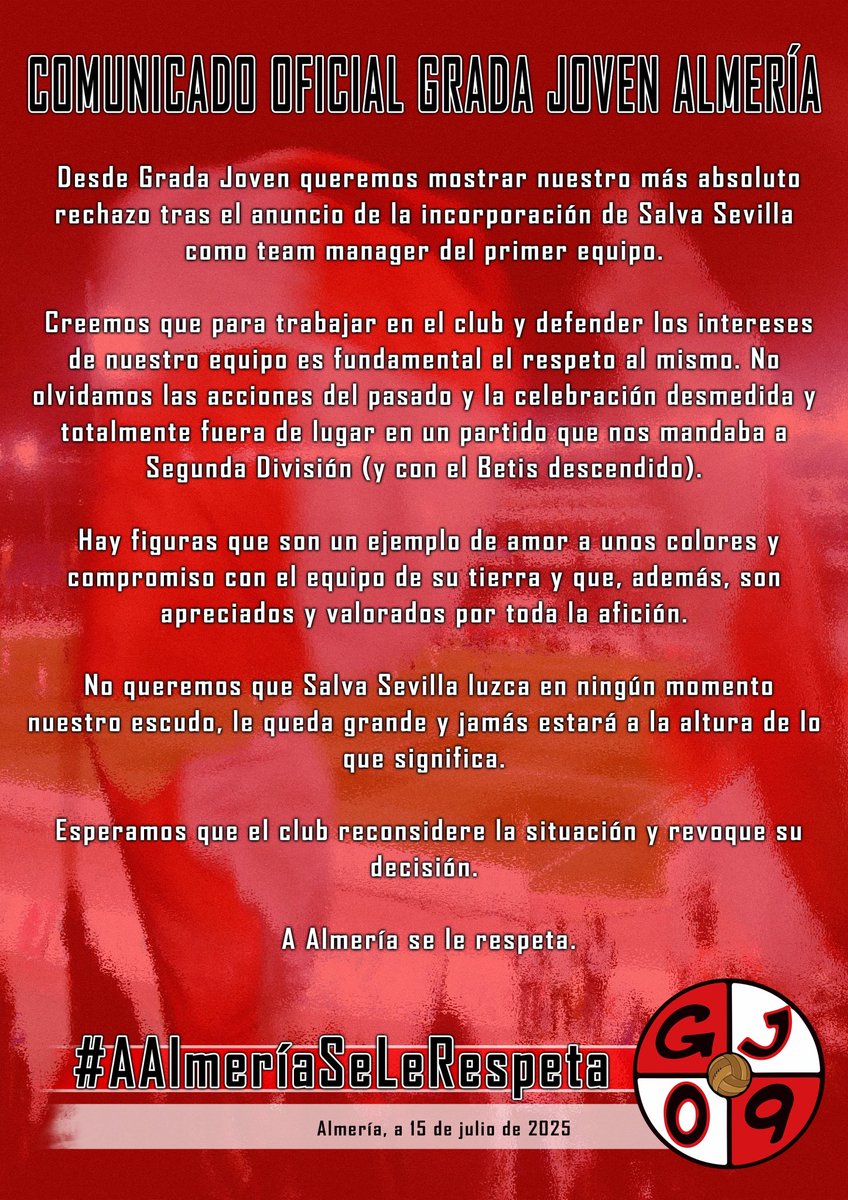 Grada Joven (@gradauda) on Twitter photo COMUNICADO OFICIAL GRADA JOVEN
#AAlmeríaSeLeRespeta
<a href="/U_D_Almeria/">UD Almería</a>
<a href="/malkhereiji/">Mohamed Al khereiji محمد الخريجي</a> COMUNICADO OFICIAL GRADA JOVEN
#AAlmeríaSeLeRespeta
<a href="/U_D_Almeria/">UD Almería</a>
<a href="/malkhereiji/">Mohamed Al khereiji محمد الخريجي</a>
