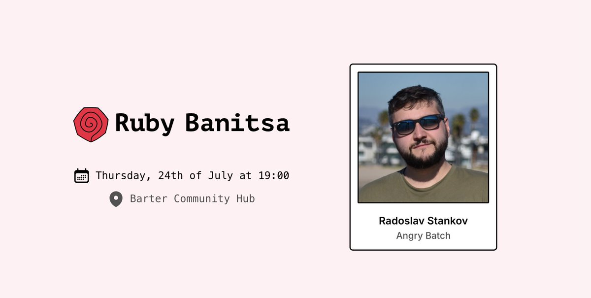rubybanitsa's tweet image. Welcome our regular code-therapist, @rstankov, who wrote Angry Batch, a tool that helps with job orchestration and cortisol level regulation. Don't come if you're a 🤖, it's about feels.
24th of July from 19:00 Sofia time in Barter.