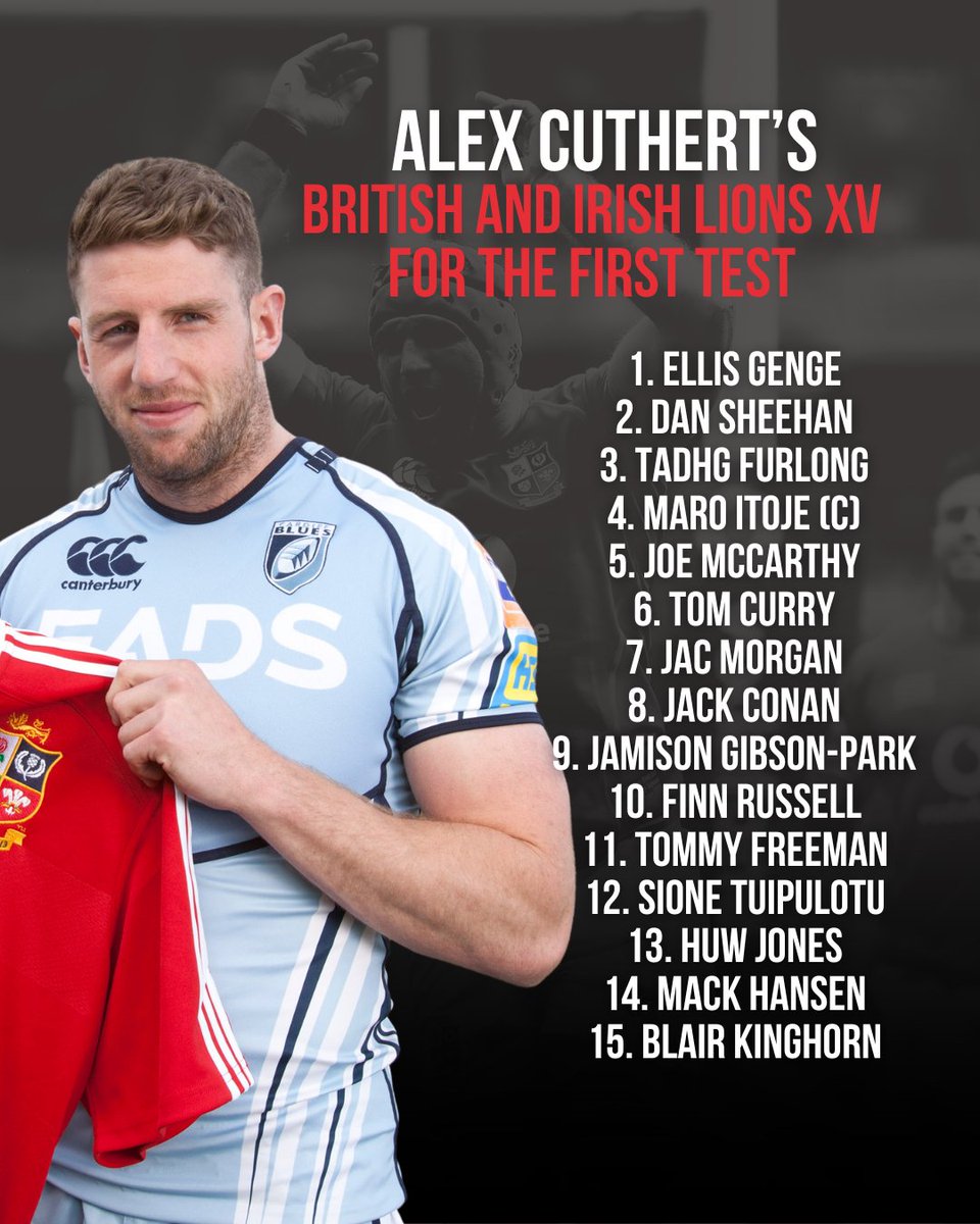 Sportin Wales (@sportin_wales) on Twitter photo It's Lions test week!๐ฆ๐ฆ๐
So we asked our co-founder <a href="/acuthbert11/">Alex Cuthbert</a> to pick his XV for the first test this Saturday in Brisbane.
What do you make of his team? Would you make any changes? Let us know!๐ It's Lions test week!๐ฆ๐ฆ๐
So we asked our co-founder <a href="/acuthbert11/">Alex Cuthbert</a> to pick his XV for the first test this Saturday in Brisbane.
What do you make of his team? Would you make any changes? Let us know!๐