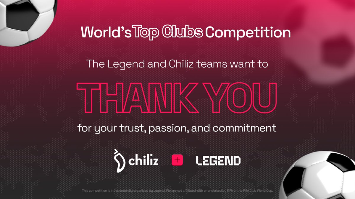 Legend (@belegends_ok) on Twitter photo firstly, we want to say: THANK YOU.
this World Top's Clubs Competition wouldn't have been the same without the Legend, <a href="/Chiliz/">Chiliz - The Sports Blockchain</a>, and <a href="/PepperChain/">$PEPPER For The People 🌶</a> community 🌶️
• ~4M $CHZ staked
• Over 77K $CHZ in rewards
• 15 matches in total
what was your favorite match of them all? ↓ firstly, we want to say: THANK YOU.
this World Top's Clubs Competition wouldn't have been the same without the Legend, <a href="/Chiliz/">Chiliz - The Sports Blockchain</a>, and <a href="/PepperChain/">$PEPPER For The People 🌶</a> community 🌶️
• ~4M $CHZ staked
• Over 77K $CHZ in rewards
• 15 matches in total
what was your favorite match of them all? ↓