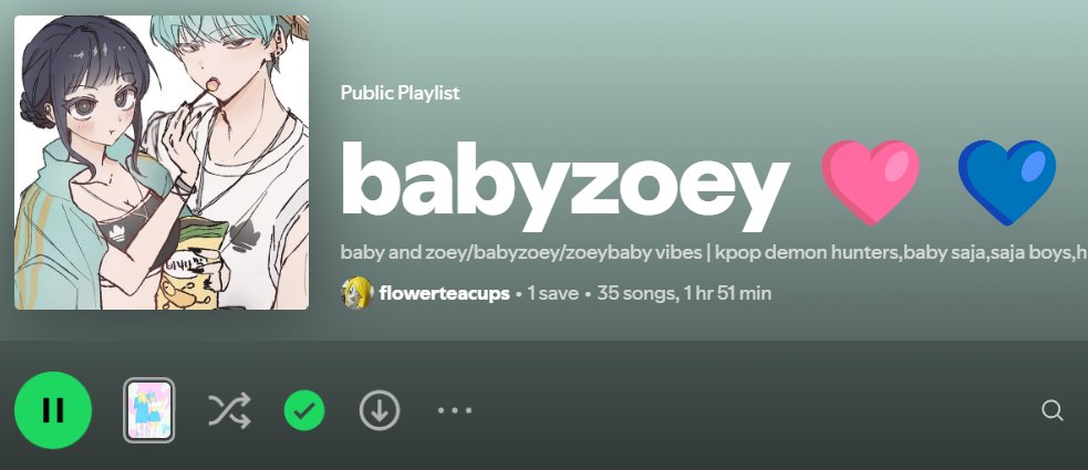 ghostingharu's tweet image. YA'LL I FOUND A #zoeybaby SPOTIFY PLAYLIST
link: open.spotify.com/playlist/27x50…
#KPOPDEMONHUNTERS
