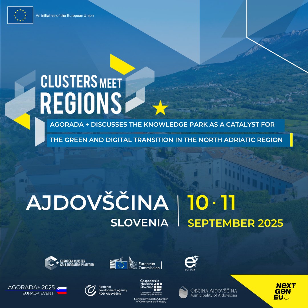 Clusters_EU's tweet image. 🌿How can clusters and Knowledge Parks contribute to Europe’s green & digital future?
Join #ClustersMeetRegions in Ajdovščina🇸🇮 on 10–11 September in conjunction with @Eurada_RDAs's flagship event AGORADA+ to explore regional autonomy.
Register⤵ #ECCP: clustercollaboration.eu/content/cluste…