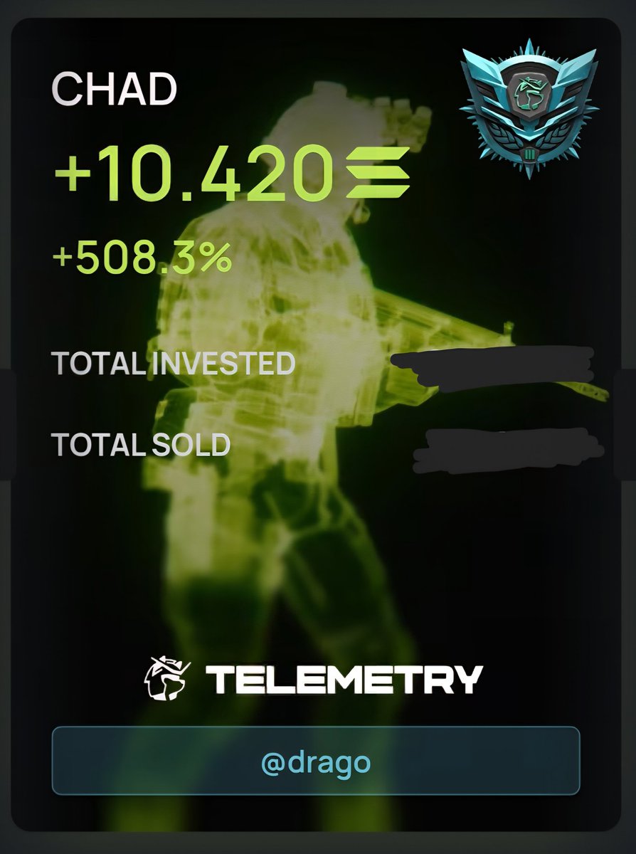 I dont usually post PNLs cuz I dont trade much anymore (.69 port) but im telling you Telemetry by <a href="/bonkbot_io/">BONKbot</a> is being heavily slept on. 

Use my link app.telemetry.io/@drago

Found this on the homepage early with there whale watching wallet tracker thats already implemented.