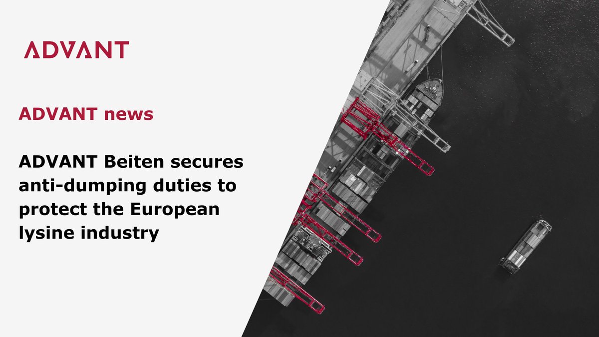 We are pleased to share that ADVANT Beiten has successfully represented the European lysine industry in EU anti-dumping proceedings against imports from China 

🔗 Read more: t1p.de/9amh0  

#ADVANT #advantbeiten #tradelaw #eutradedefense #YourEuropeanAdvantage