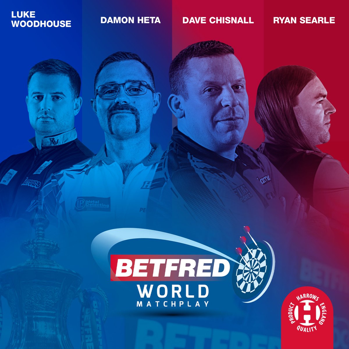 HarrowsDarts's tweet image. Just four days to go until one of the most prestigious tournaments in the darting calendar begins: The World Matchplay!

All of Team Harrows will get their campaigns underway on Sunday:

🔥 Damon Heta 🆚 Andrew Gilding
🟡 Dave Chisnall 🆚 Mike De Decker
🪵 Luke Woodhouse 🆚 Gary…