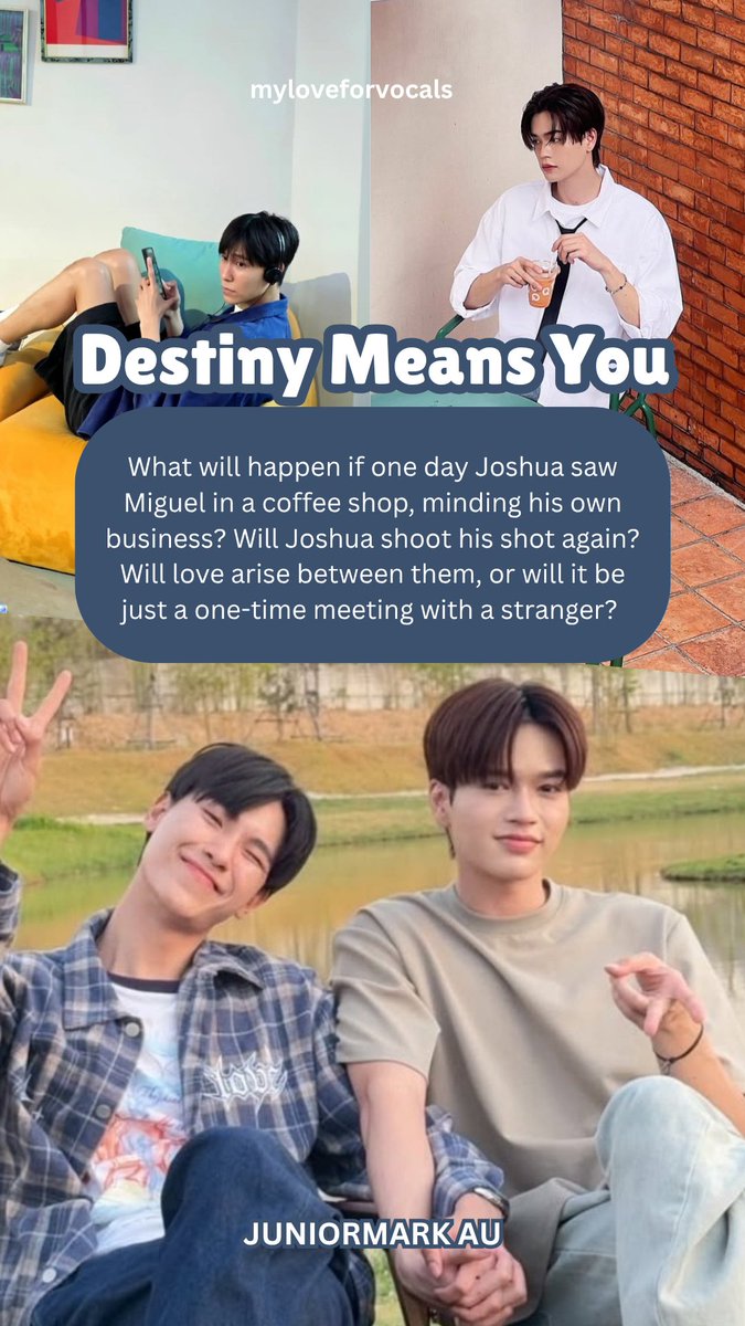 iennewrites's tweet photo. Destiny means you | JuniorMark Filo au

Miguel (mark), ghosted the guy he matched with on a dating app a year ago. 

Joshua (junior), the guy that Miguel ghosted, has been persistent in finding Miguel again. 

#filoau #markjrtn #junniorrs https://t.co/WPfJimEggB