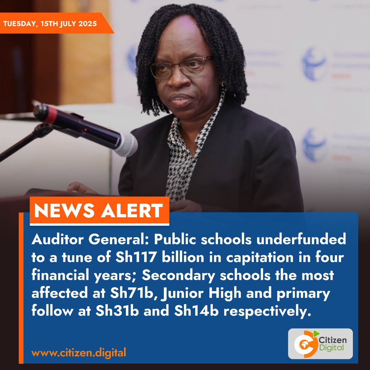 Auditor General: Public schools underfunded to a tune of Sh117 billion in capitation in four financial years; Secondary schools the most affected at Sh71b, Junior High and primary follow at Sh31b and Sh14b respectively