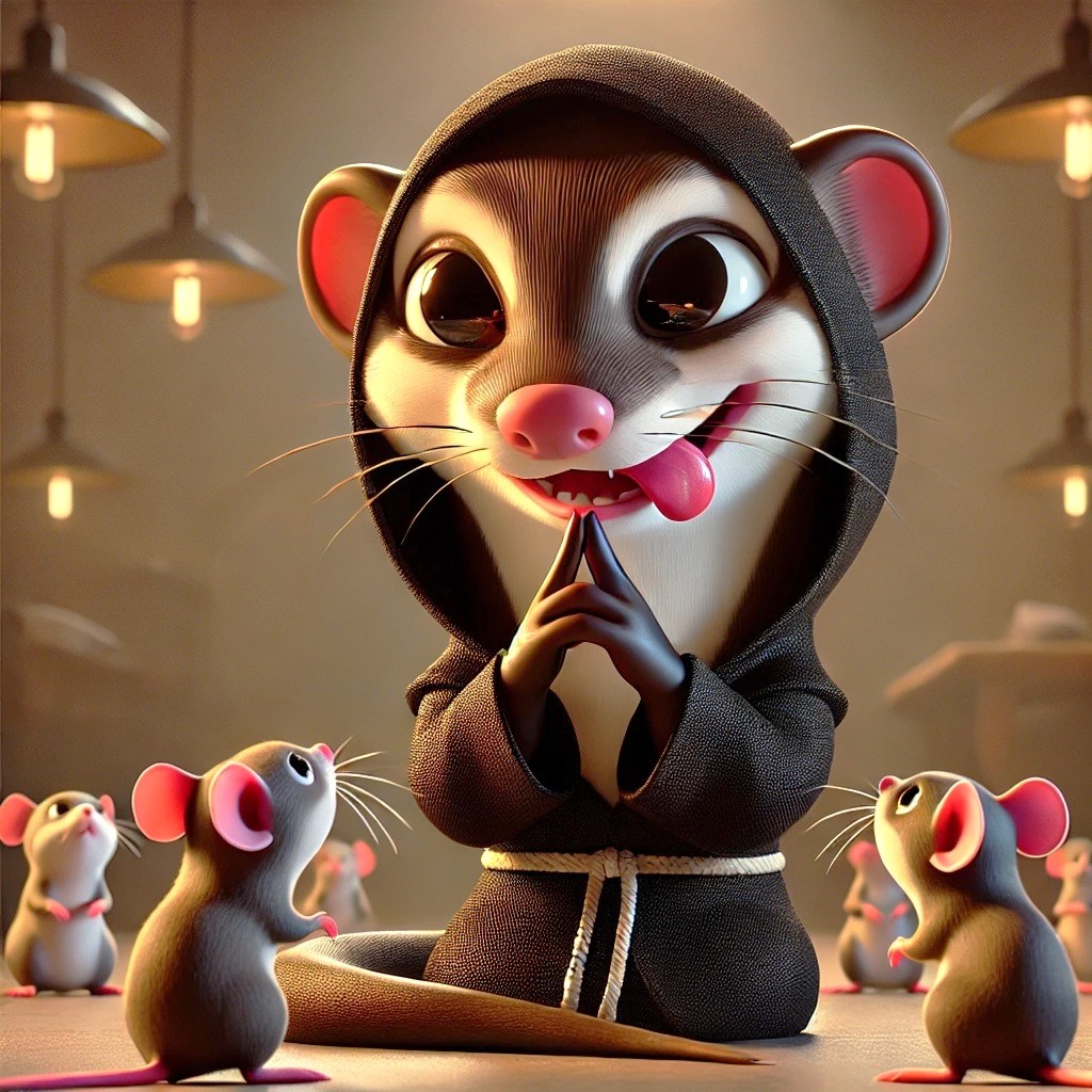 The mice let down their guard around the weasel dressed like a monk.👀
In the end, appearance speaks louder than essence. ⚖️

僧侶の様なイタチにネズミたちは心を許してしまった🦨
本質よりも外見の印象が先に伝わるもの。✨

#AI画像 #いやし #黒イタチ #Aiart  #AIファンタジー #童話の世界
