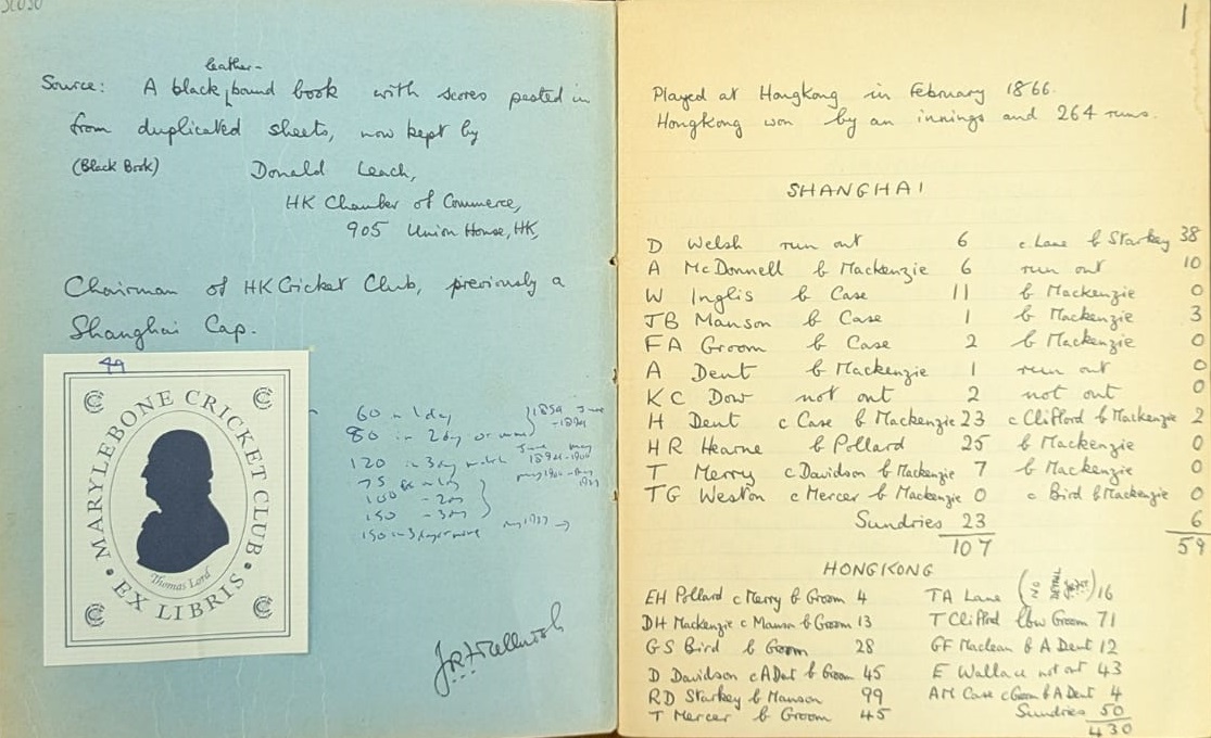 archivist_al's tweet image. After the excitement yesterday it's @MCCOfficial vs. Hong Kong CC, who have a long history & picturesque ground, below shows a notebook of scores of rivalry between Hong Kong & Shanghai, both teams were involved in a tragic boat accident in 1892, still a very active sports club