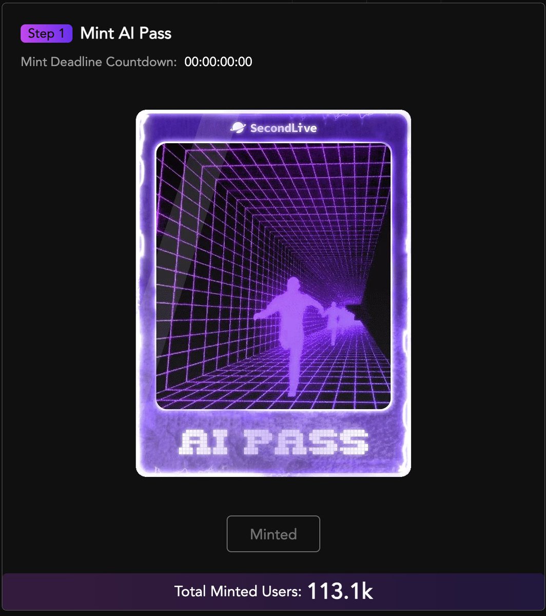 SecondLiveReal's tweet image. 🎉 SecondLive AI Pass NFT Minting is officially CLOSED — 113.1K minted! 💥
🫶 Big thanks to all explorers who joined. Your identity now lives in the SecondLive AI Metaworld. 🧠
🚀 The journey continues.
🔗 secondlive.world
#SecondLive #AIpass #Web3AI #AIMetaworld