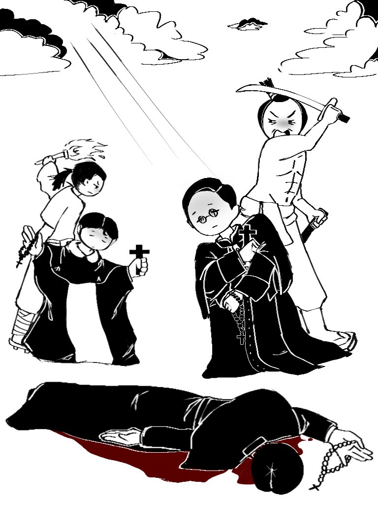 Around 1597, Japanese executing the Christians because of the different religion..  

Many makes them refuse to believe in jesus christ and some were completely executed and tortured for worshipping Christ 🥀🥀 
(Sorry for bad English)

#Jesuit #artwork #Japan